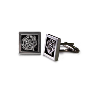 Thistle polished pewter square cufflinks | The Scottish Company