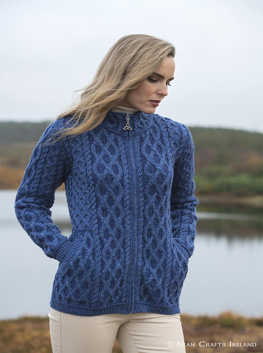 Arancrafts Merino Wool Blue Marl Zip Cardigan | The Scottish Company