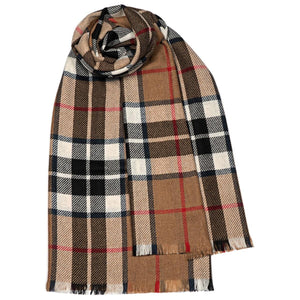 Lochcarron Thomson Camel fine wool tartan scarf | The Scottish Company
