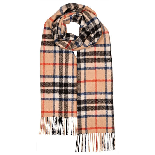 Lochcarron Darwin oversized Thomson Camel Lambswool scarf | The Scottish Company