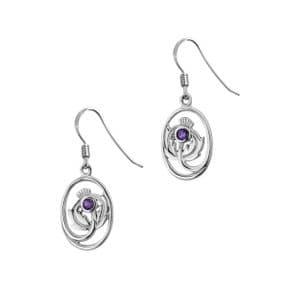 Thistle Earrings Silver with Stone | The Scottish Company 