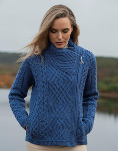 Aran Crafts | Shannon Aran Knit Side Zip Cardigan - Blue Marl